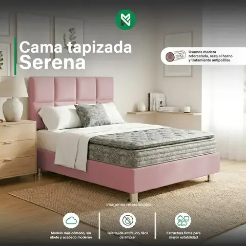 Cama tapizada Serena + almohada - 2 Plz - Color Rosado