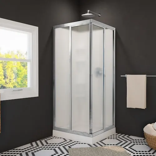 Mediterranean III 32L x 32W x 74H in. 3-in-1 Corner Shower Kit - Shower Stall Enclosure with Centre Drain Base, Wall and Glass Shower Door in Chrome