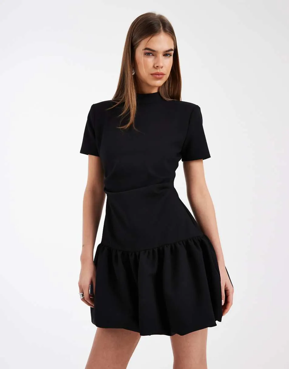 ASOS DESIGN structured bubble hem mini dress in black