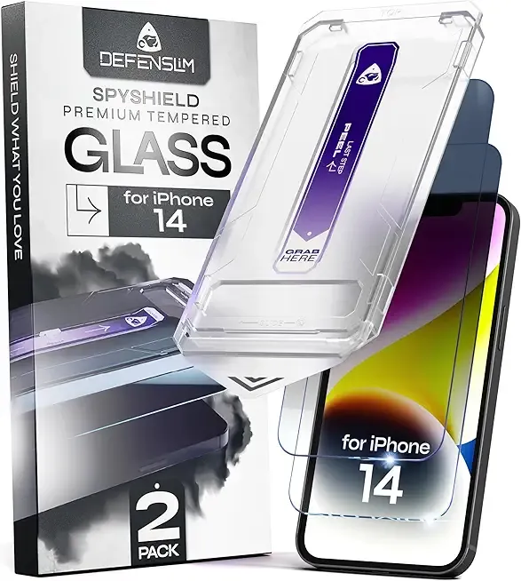 Defenslim for iPhone 14 Privacy Screen Protector (2Pack), Easy Auto-Dust & Align Install Kit, 6.1" Tempered Glass, 9H Hardness, Privacy Protection, Case Friendly, SpyShield