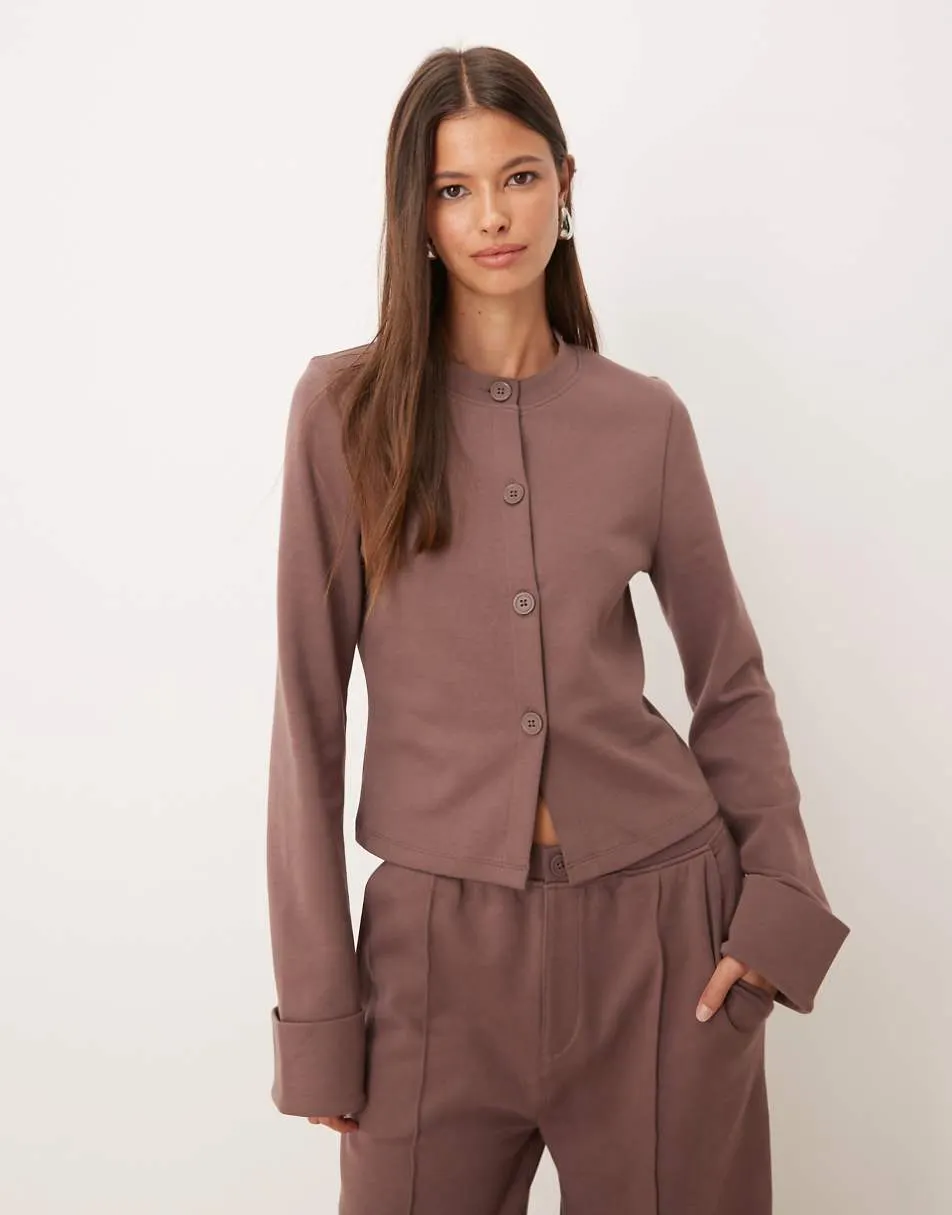 ASOS DESIGN cardi with turnback sleeve detail in brown