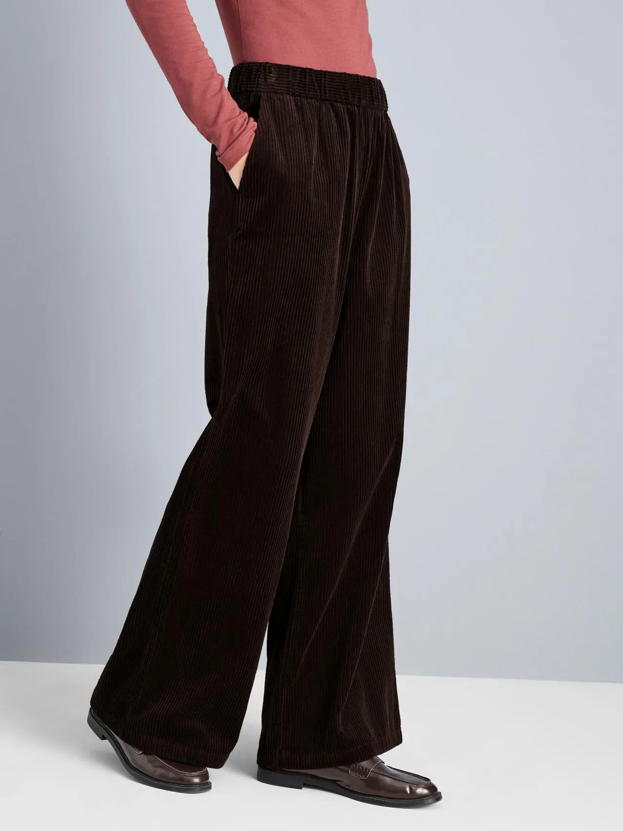 Pantalon large en velours côtelé pur coton