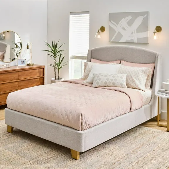 Better Homes & Gardens Windsor Platform Bed with Wingback Headboard, Queen, Wheat Boucle