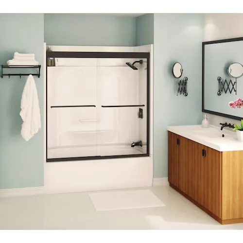Tonik 55 to 59 in. W x 57 in. H Semi-Frameless ByPass Sliding Bathtub Door in Matte Black with Clear Tempered Glass