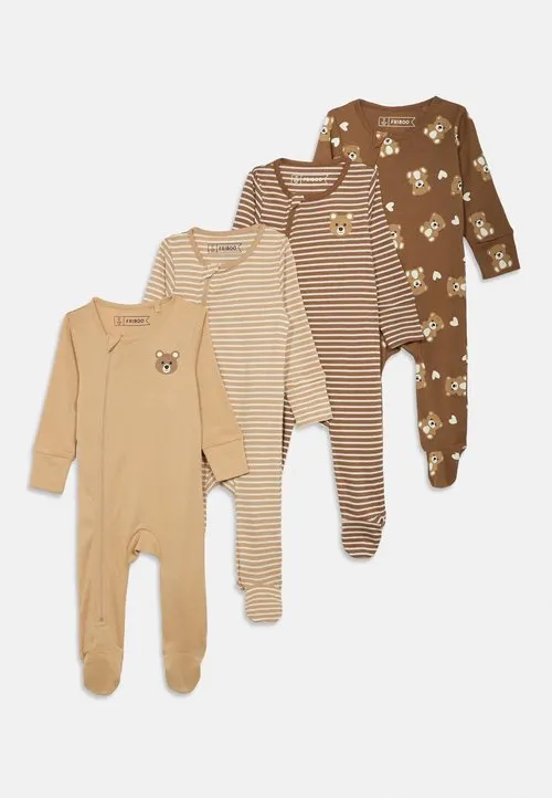BABY SLEEP SUIT UNISEX 4 PACK - Nattdrakt - off-white/brown/beige