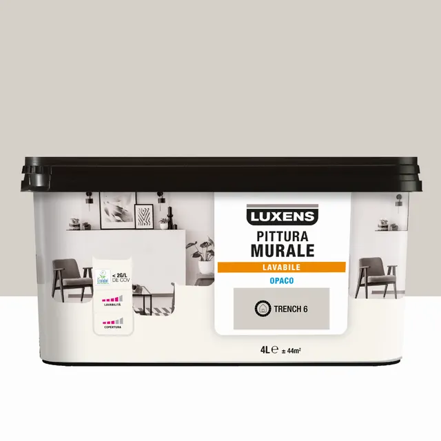 Pittura per interni a base acqua lavabile per parete e soffitto, LUXENS Beige Trench 6 opaco, 4 L