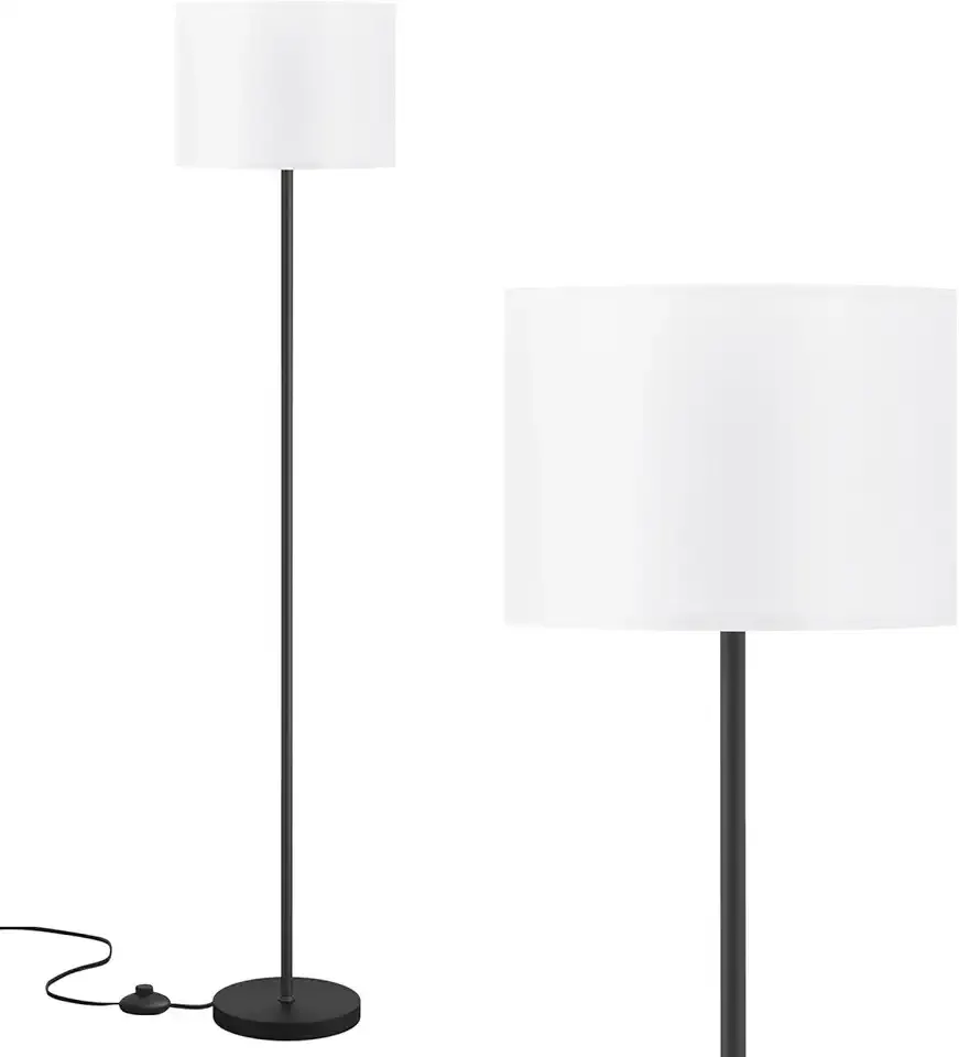 Modern Floor Lamp Simple Design with White Shade, Foot Pedal Switch, 60" Small Tall Lamps for Living Room Bedroom Office Dining Room Kitchen, Black Pole Lamp(Without Bulb)