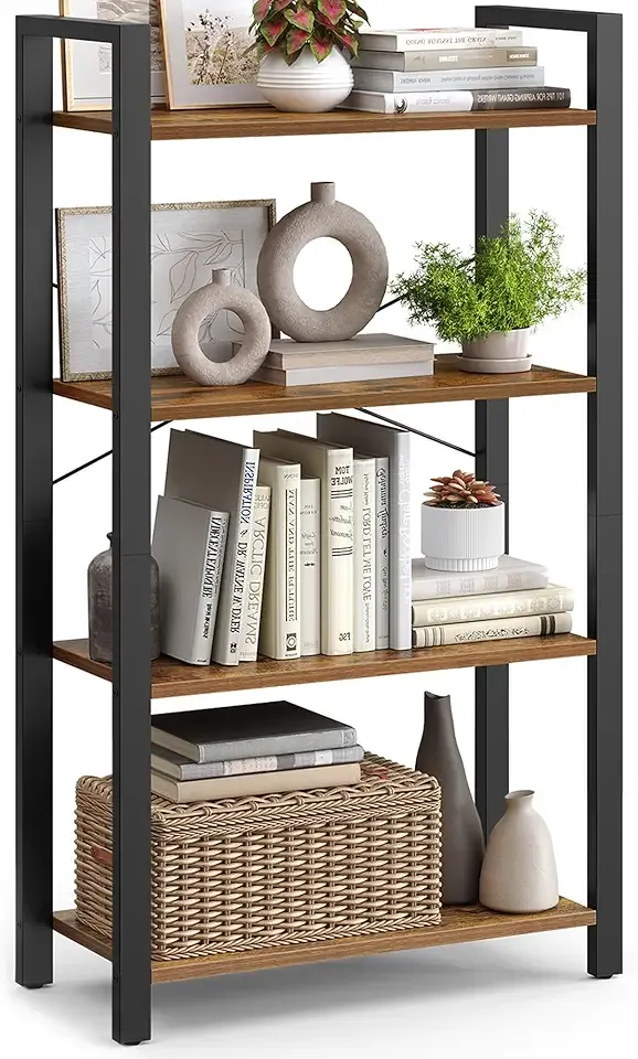 4-Tier Bookshelf, Bookcase with Steel Frame, Book Shelf for Living Room, Home Office, Study, 11.8 x 26 x 47 Inches, Industrial Style, Rustic Brown and Ink Black ULLS60BX
