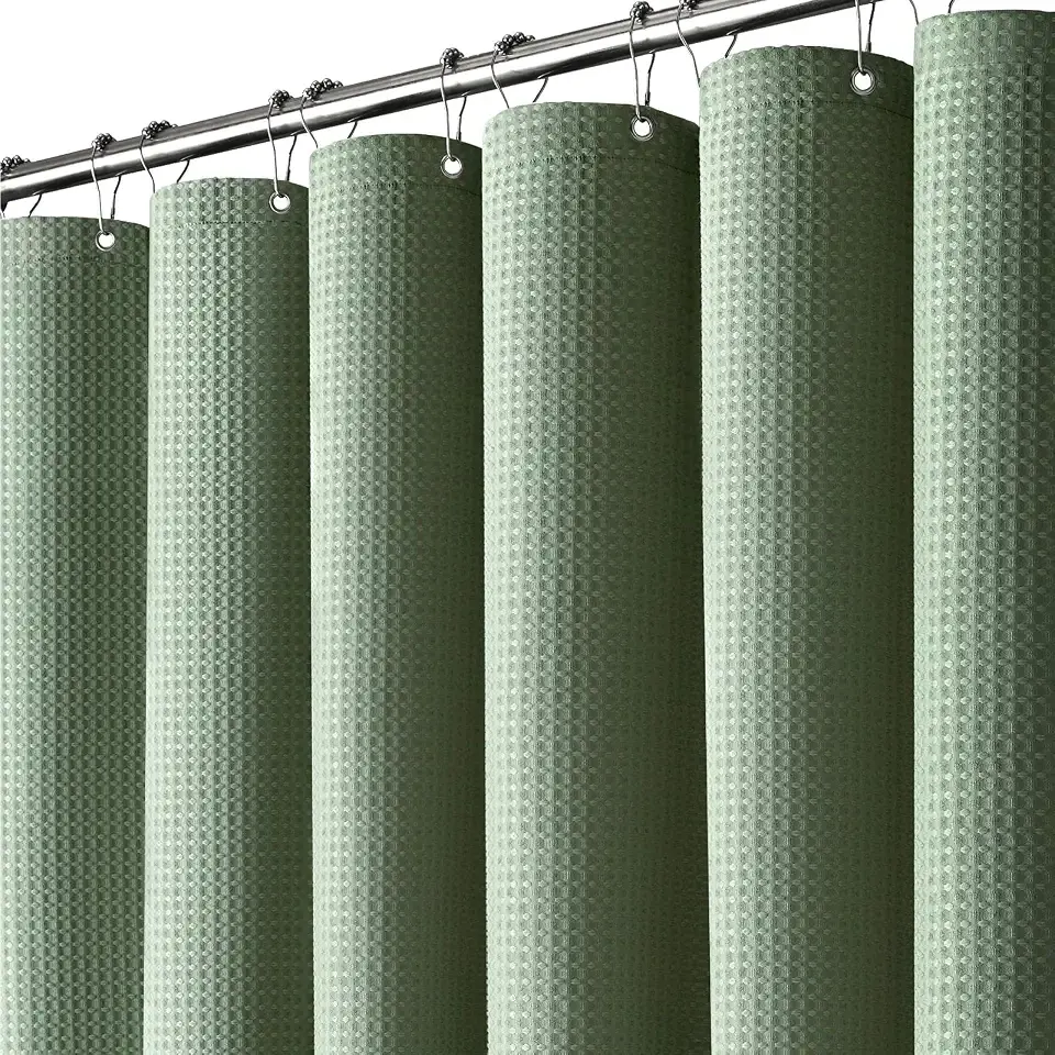 Dynamene Waffle Shower Curtain 256 GSM Heavy Duty Fabric 72"x72" Sage Green
