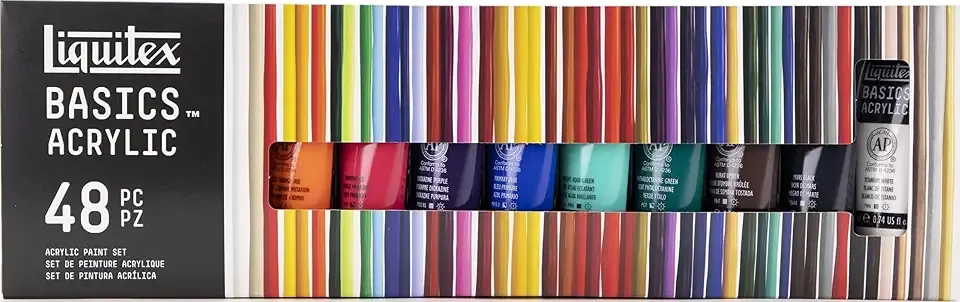 Liquitex BASICS Acrylic Paint Set, 48 x 22ml (0.74-oz) Tube Set | Medium Viscosity, Satin Finish, Lightfast, Fine Art Pigments, Range of Opacities, Easy Blending
