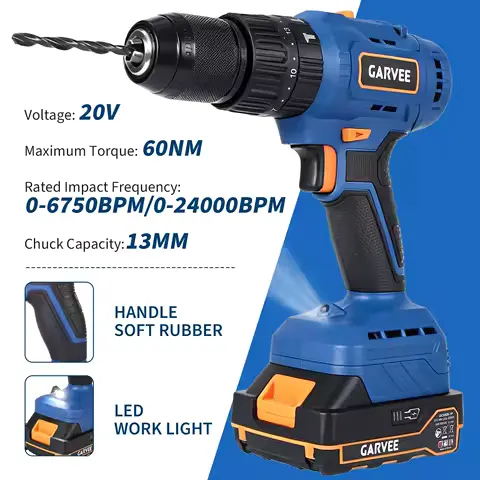 Brushless Cordless Hammer Drill Kit, 531 In-lbs Torque, 24000 BPM, 1/2 Inch Metal Chuck, 2 Speeds, 2.0Ah Battery, 16 Bits