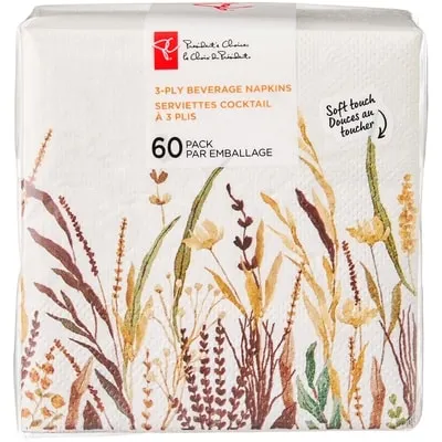 4 Ply Beverage Napkins 60 Pack - Botanical Scene