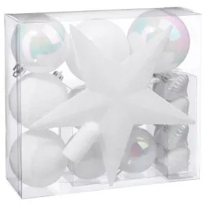 Kit de 18 piezas para decorar el árbol de Navidad blanco