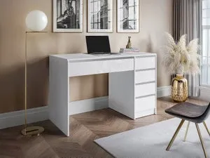 Escritorio con 5 cajones - Blanco brillante - JENEMI