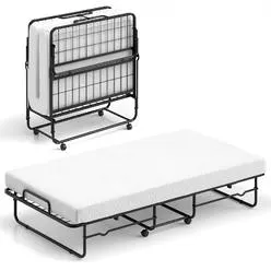 Giantex Twin Folding Bed With Mattress, Roll Away Portable Guest Bed W/Sturdy Metal ...
