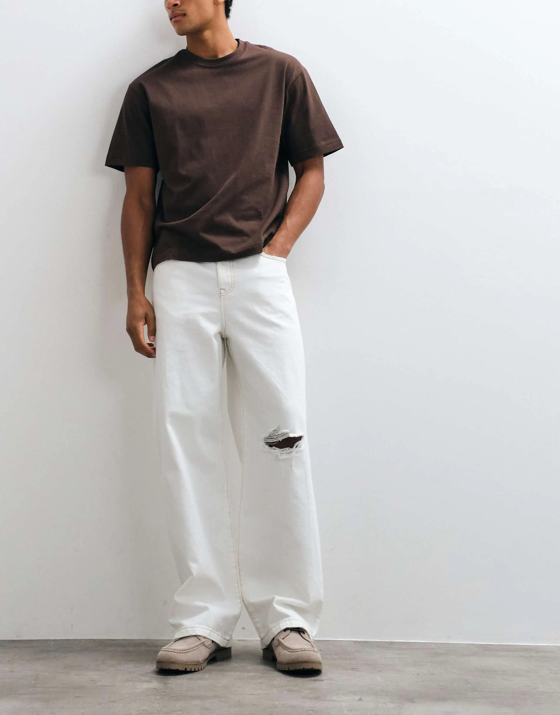 ASOS DESIGN baggy jean with rips in white