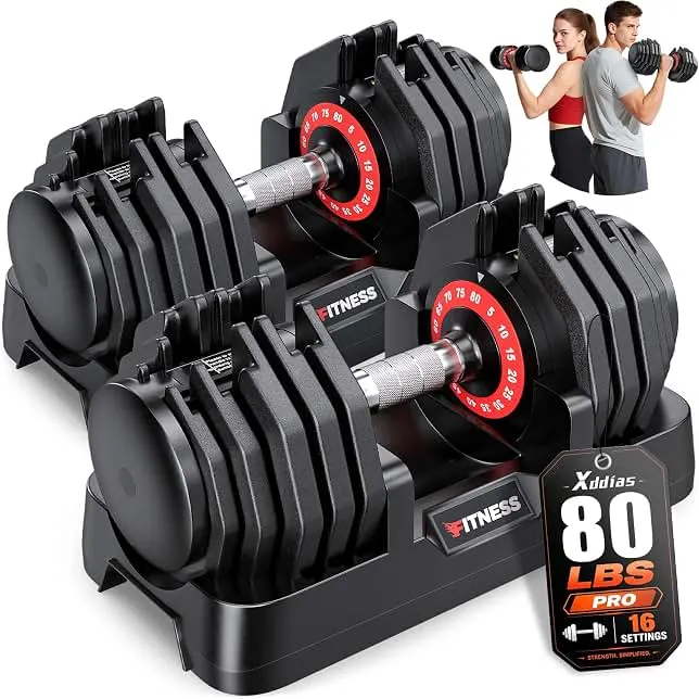XDDIAS Adjustable Dumbbells Set of 2, Weight Set at Home | 25 to 80 lb, Fast Weight Change, Space-saving Design, Secure Grip, Versatile for F…