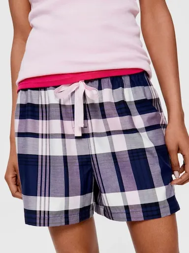 Navy Check 100% Cotton Mid Short