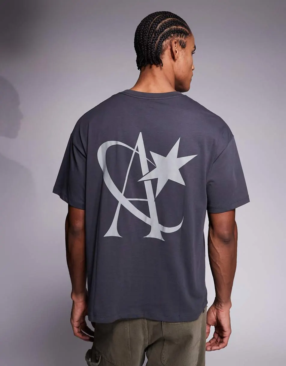 ADPT oversized t-shirt with star back print in washed black