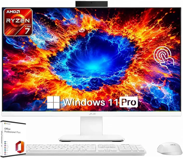 ASUS 27" FHD Touchscreen All-in-One Desktop Computer, AMD Ryzen AI 7 350 (up to 5.0GHz), 32 GB DDR5 RAM, 1 TB SSD, AMD Radeon 860M Graphics, Wi-Fi 6, Copilot Key, Keyboard & Mouse, Windows 11 Pro