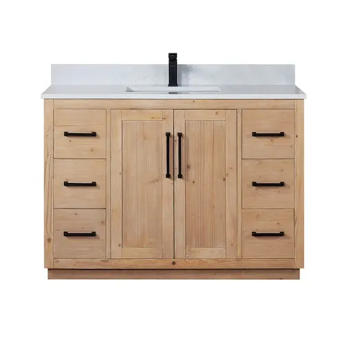 Cicero 48 in. W x 22 in. D Bath Vanity in Light Brown with White Engineered Stone Top no Mirror