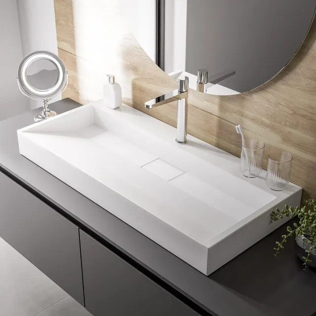 BERNSTEIN - Lavabo moderno Lavabo de mármol fundido con agujero pretaladrado - 50x37x15cm - BS6001 - con agujero pretaladrado