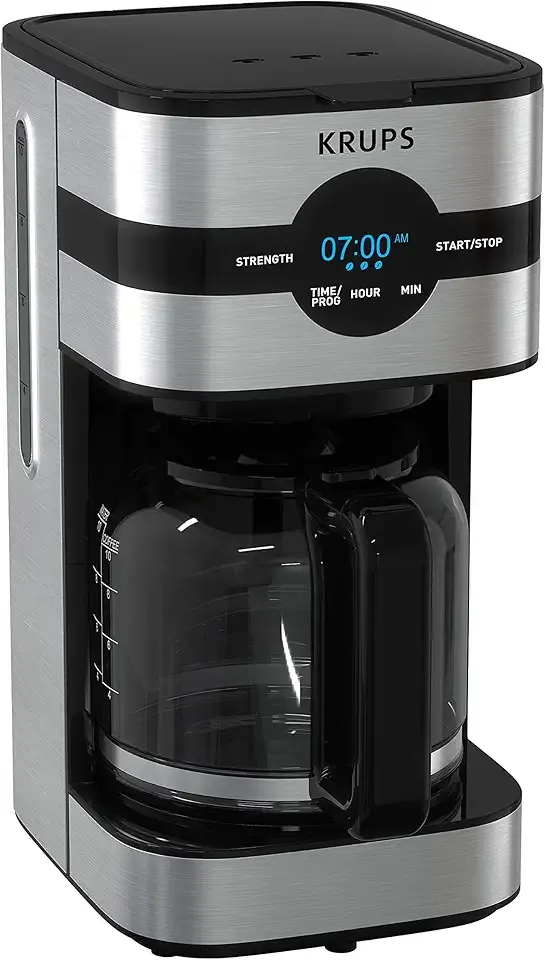 KRUPS Newer Model Drip Coffee Maker, Glass & Digital, Black & Stainless Steel