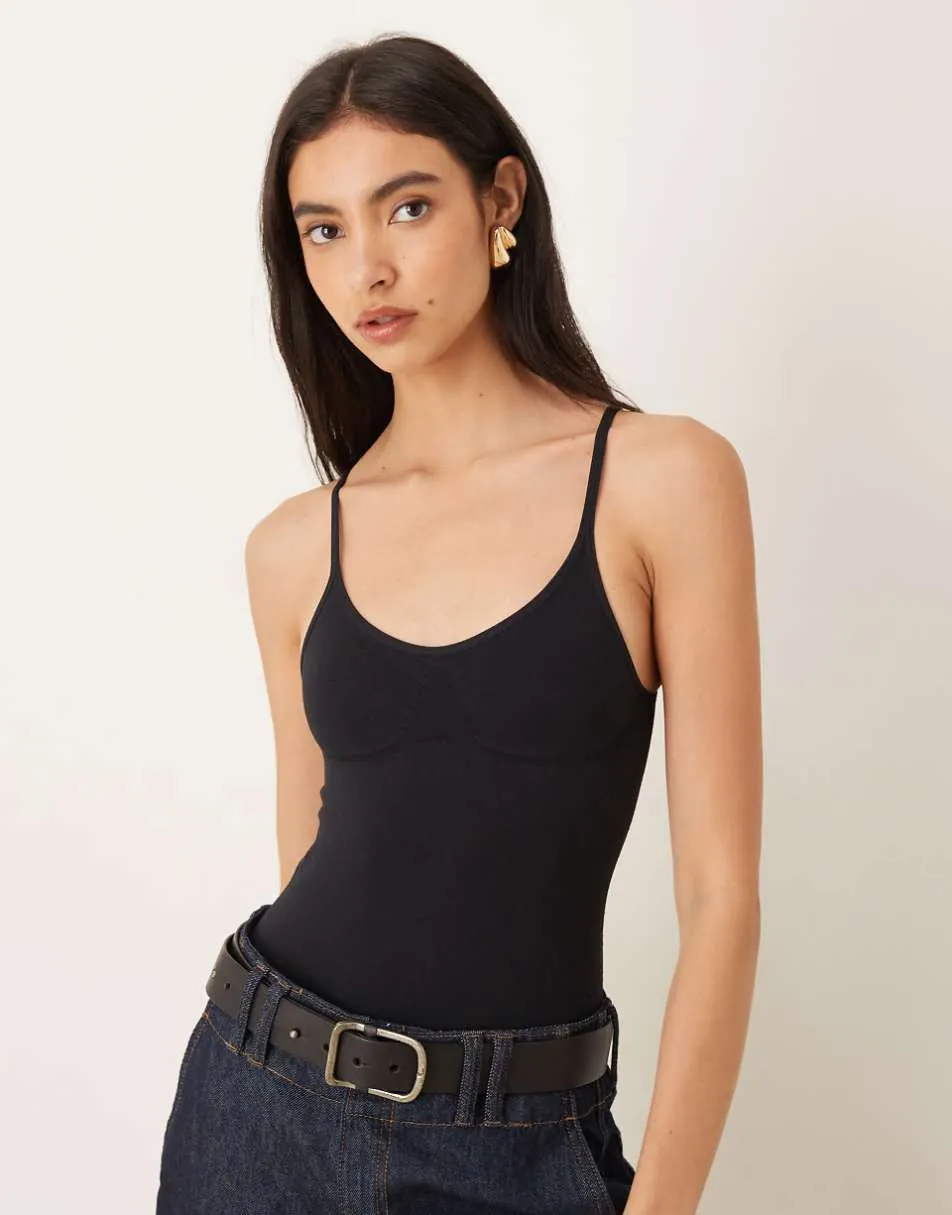 ASOS DESIGN seamless cami bodysuit in black