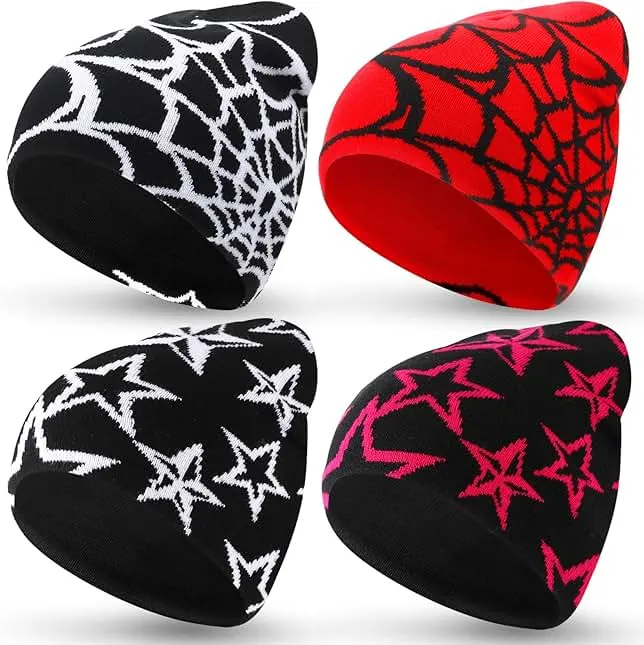 Ramede 4 Pcs Y2k Beanie - Double Sided Graphic Beanies for Men and Women, Acrylic Knitted Y2k Hats Accessories