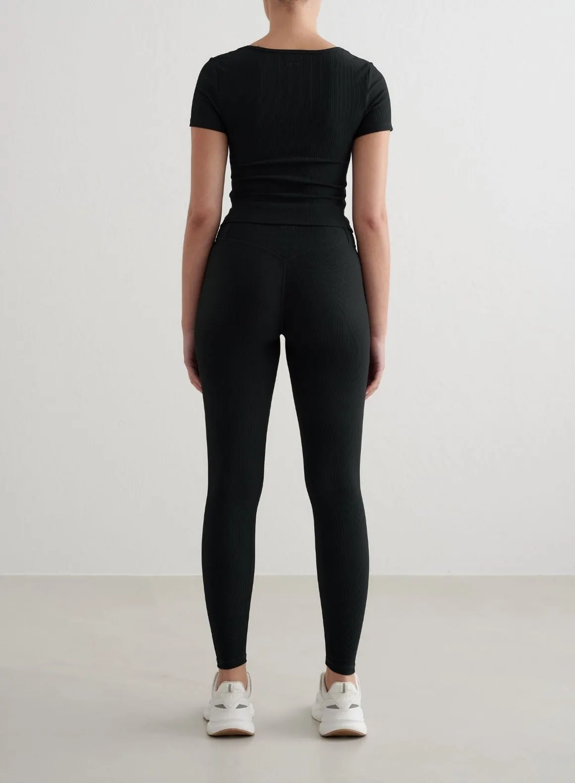 Black Ribbed Performance Short Sleeve