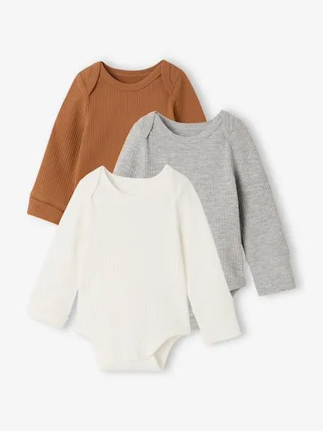 Lot de 3 bodies bébé garçon manches longues - caramel