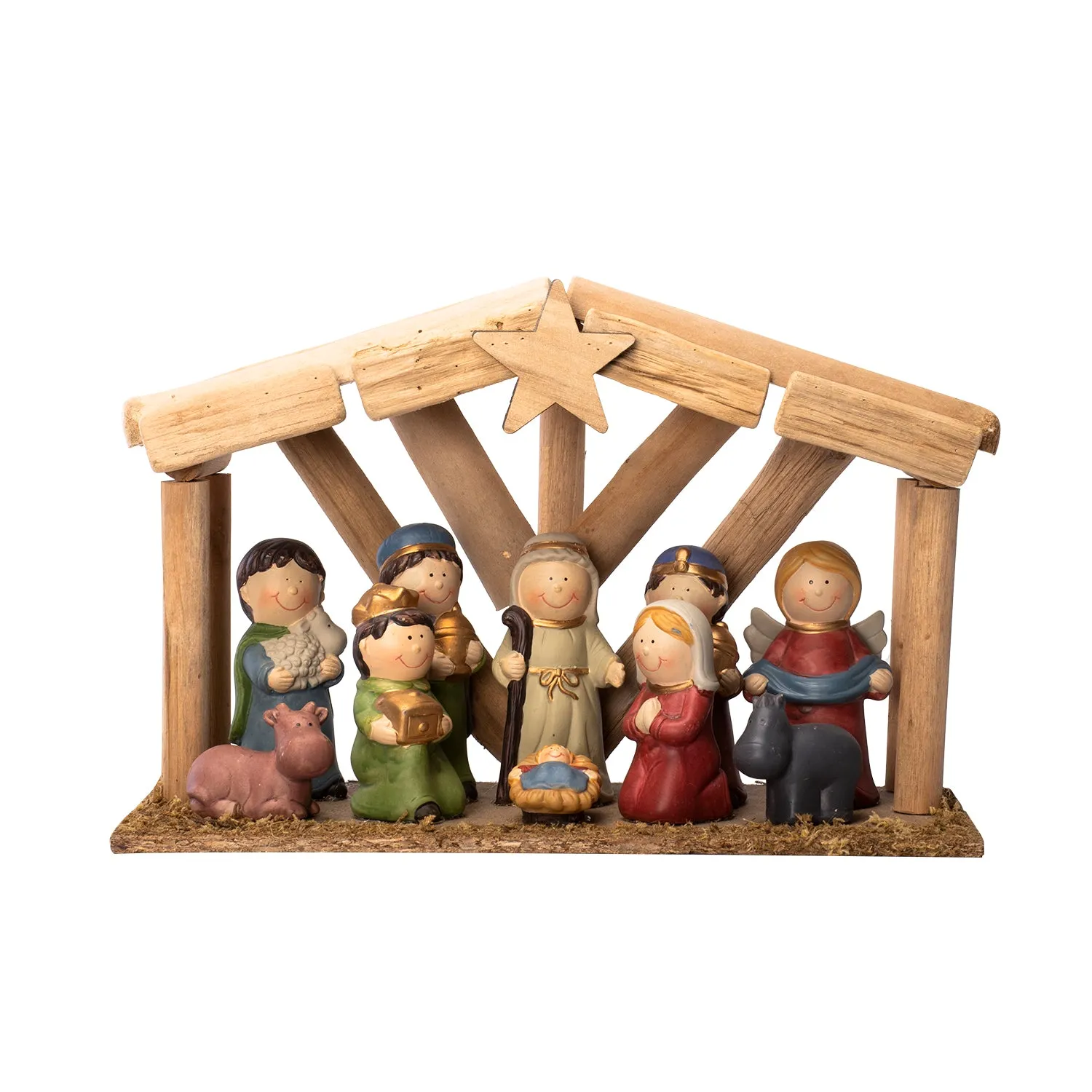 Presepe Natività 10 Statuette MDF e Poliresina H22 cm