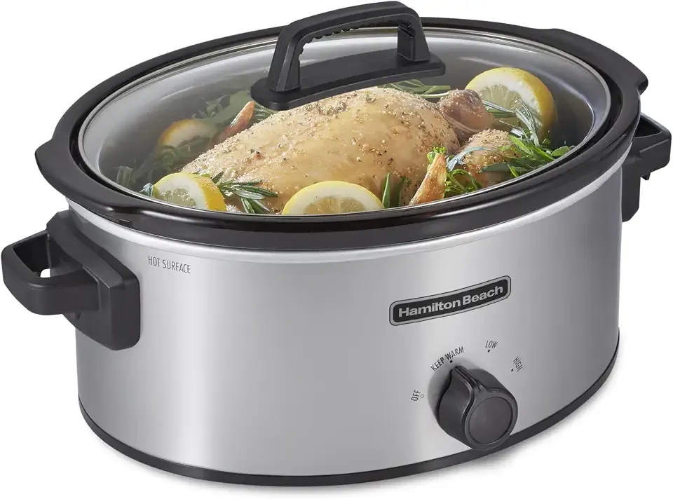 Hamilton Beach 6 Quart Slow Cooker With 3 Cooking Settings | Dishwasher-Safe Stoneware Crock & Glass Lid | Silver | 33665G