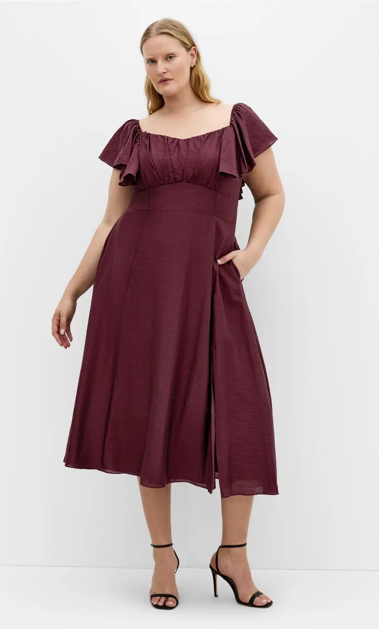 Alisia Tie-Back Midi Dress - dark cherry