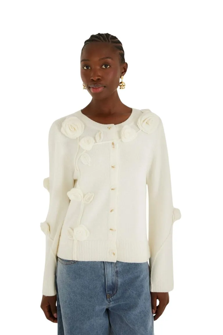 3D Flower Knit Cardigan - Hvit