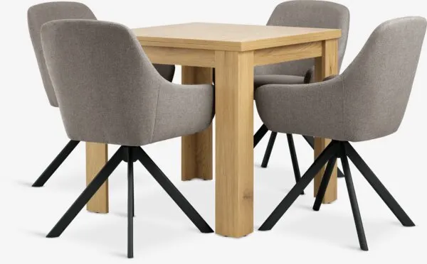 JUNGEN + ROSTRUP JUNGEN L80/160 tafel warm eik + 4 ROSTRUP stoelen zand