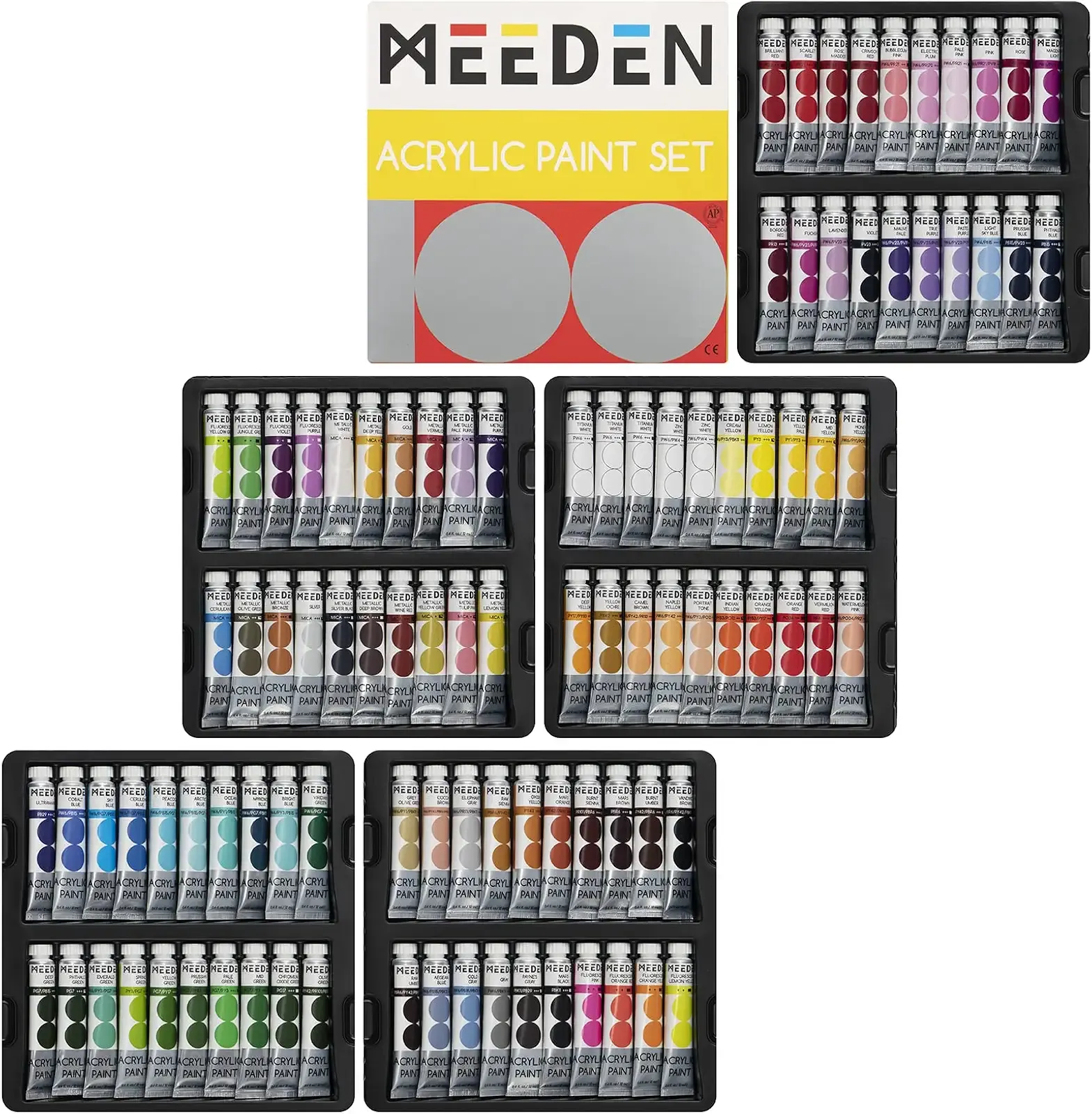 MEEDEN Heavy Body Acrylic Paint Sets, 100 Colors Art Paint Tubes for Canvas Wood Fabric Painting, Non-toxic 0.41 fl Oz /12ml Acrylic Paints for Adults, Beginners, Students Crafts Painting
