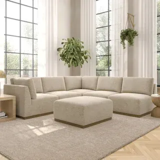 Henredon Murphy Fabric 6-piece Modular Sectional with Ottoman, Beige