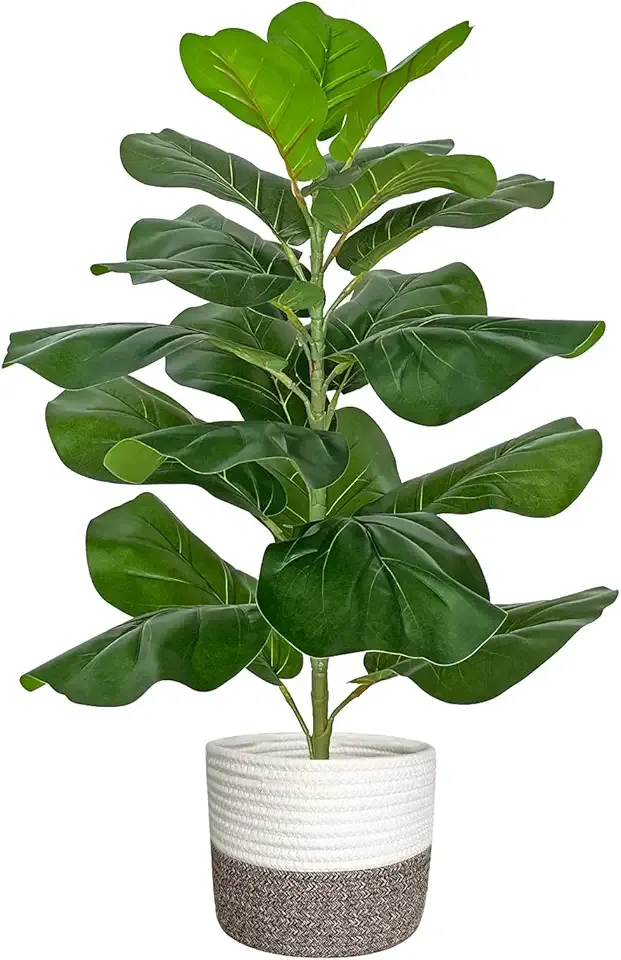 BESAMENATURE Artificial Fiddle Leaf Fig Tree/Faux Ficus Lyrata for Home Office Decoration, 30.5" Tall, with Cotton Rope Basket