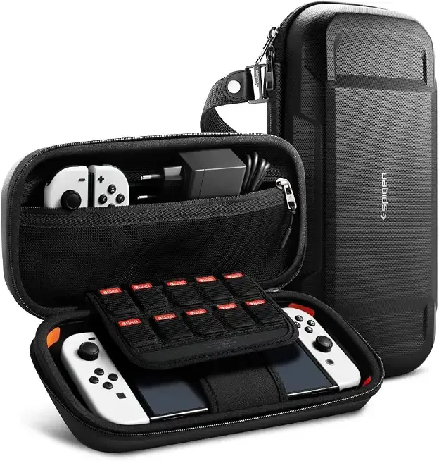 Spigen Rugged Armor Pro Travel Carrying Hard Case Compatible with Nintendo Switch (2017) and Nintendo Switch OLED (2021) - Black