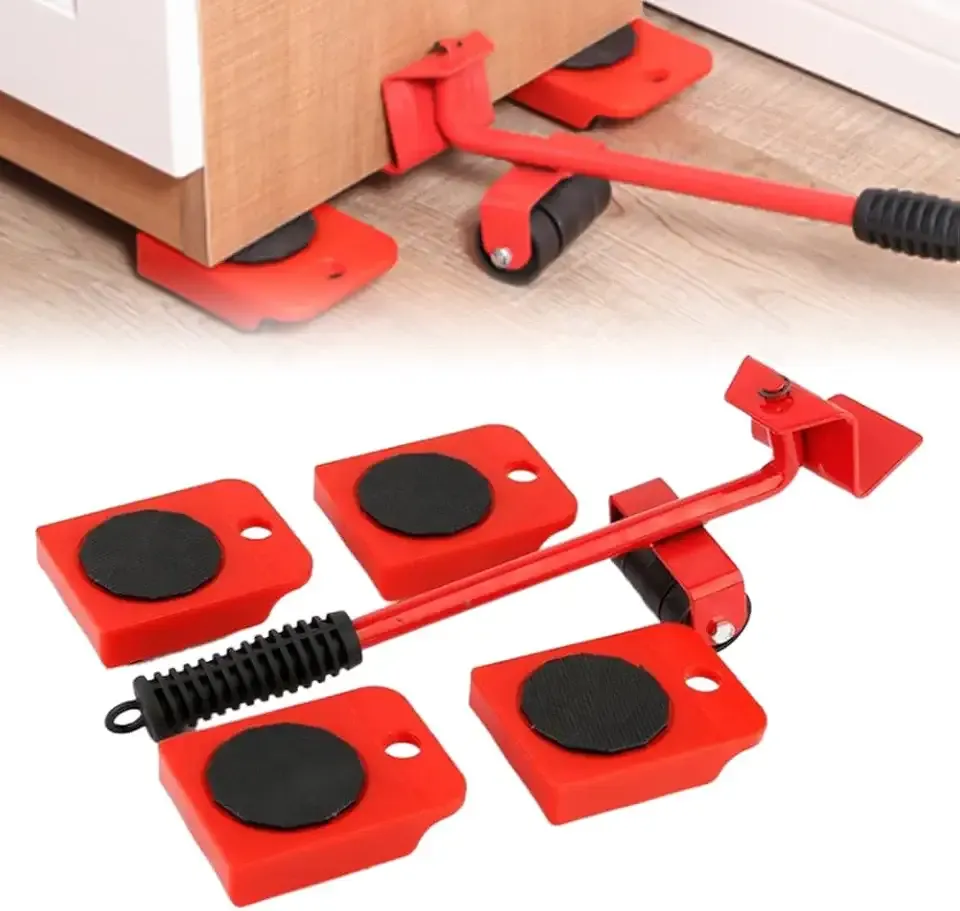 2026 New Furniture Lift Mover Tool Set, Upgrade Furniture Movers Sliders Furniture Lifter Tool, Furniture Movers with Adjustable Height Lifting Tool Lever & 4 Wheels, Mover Dolly Sliders Tool (Red)