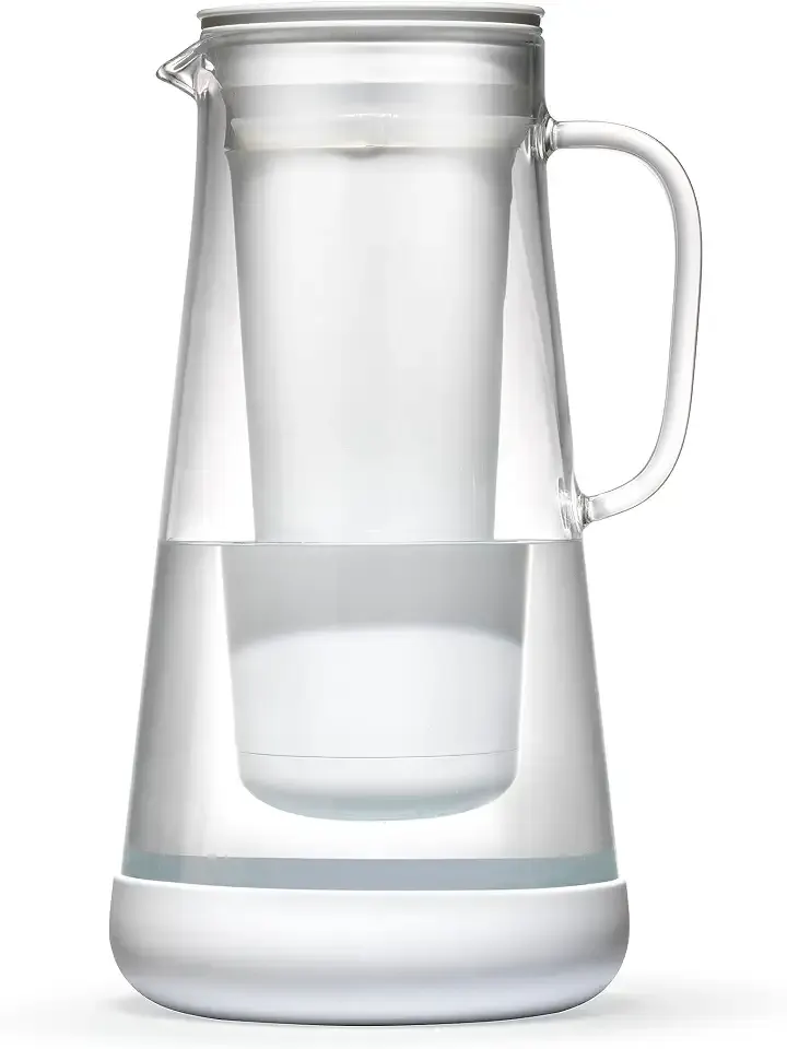 LifeStraw Home — Water Filter Pitcher, 7-Cup, White, Glass with Silicone Base, BPA Free Designed for Everyday Protection Against Bacteria, Parasites, Microplastics, Lead, Mercury