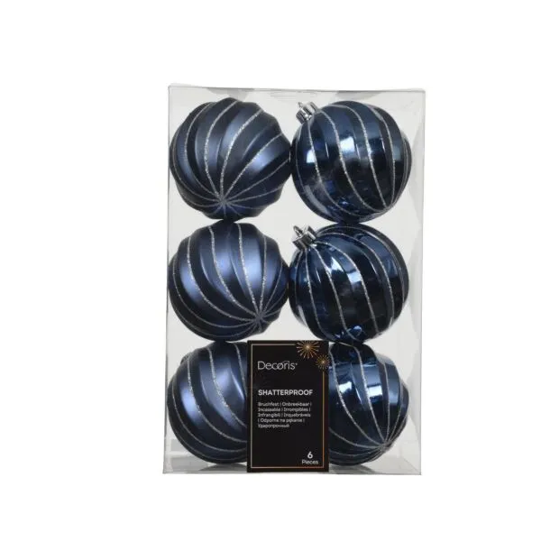 Decoris shatterproof nachtblauwe kerstballen set 6 stuks