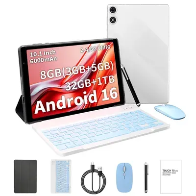 PRITOM Android 16 Tablet 10,1" HD IPS Display 32GB+1TB erweiterbar Touchscreen Tablet PC | 8GB RAM (3,5GB virtuell) 32GB, 6000mAh Akku WiFi 6, BT 5.0