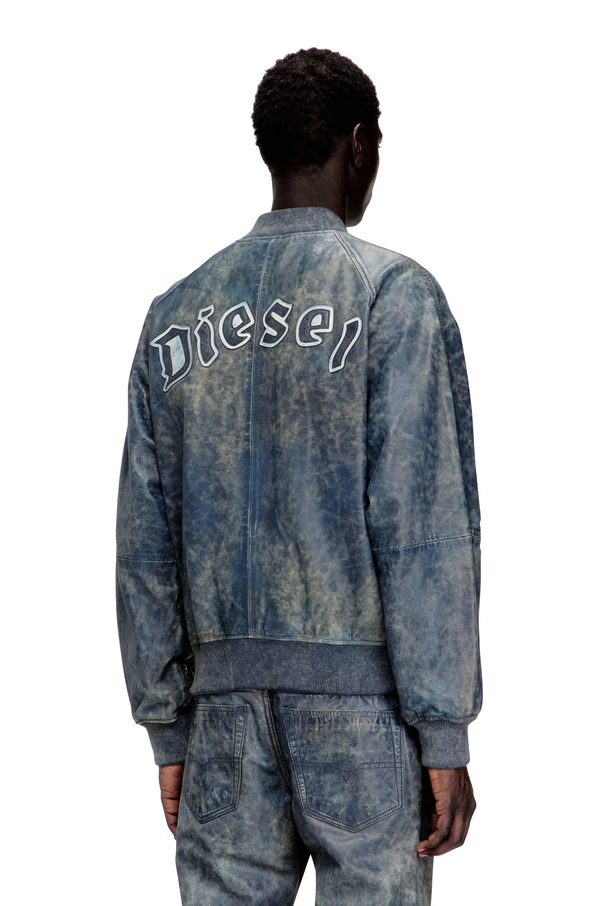 Bomber jacket in treated leather