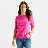 St. John's Bay Womens Boat Neck Elbow Sleeve T-Shirt