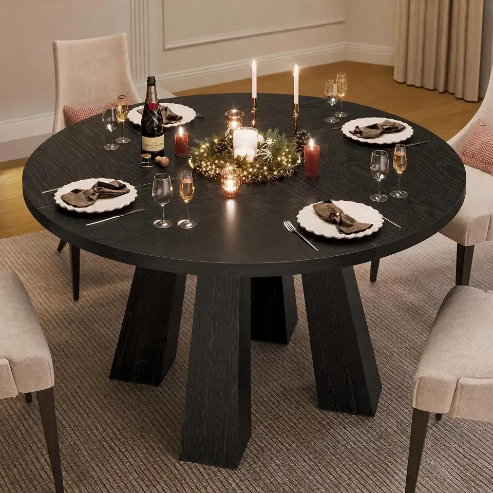 IDEALHOUSE 47" Round Dining Table for 4-6, Farmhouse Wood Kitchen Table