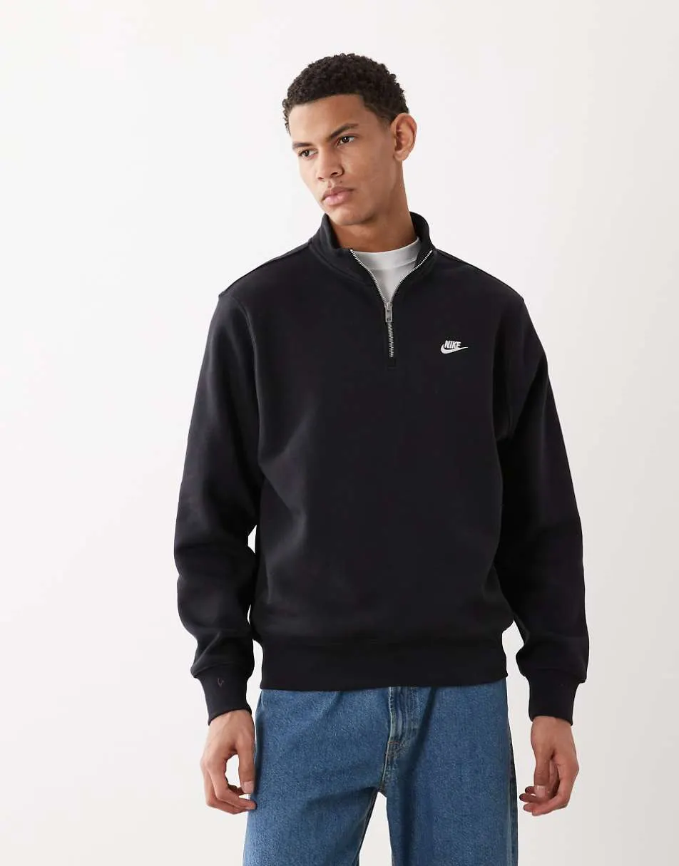 Nike Club logo 1/4 zip sweatshirt in black