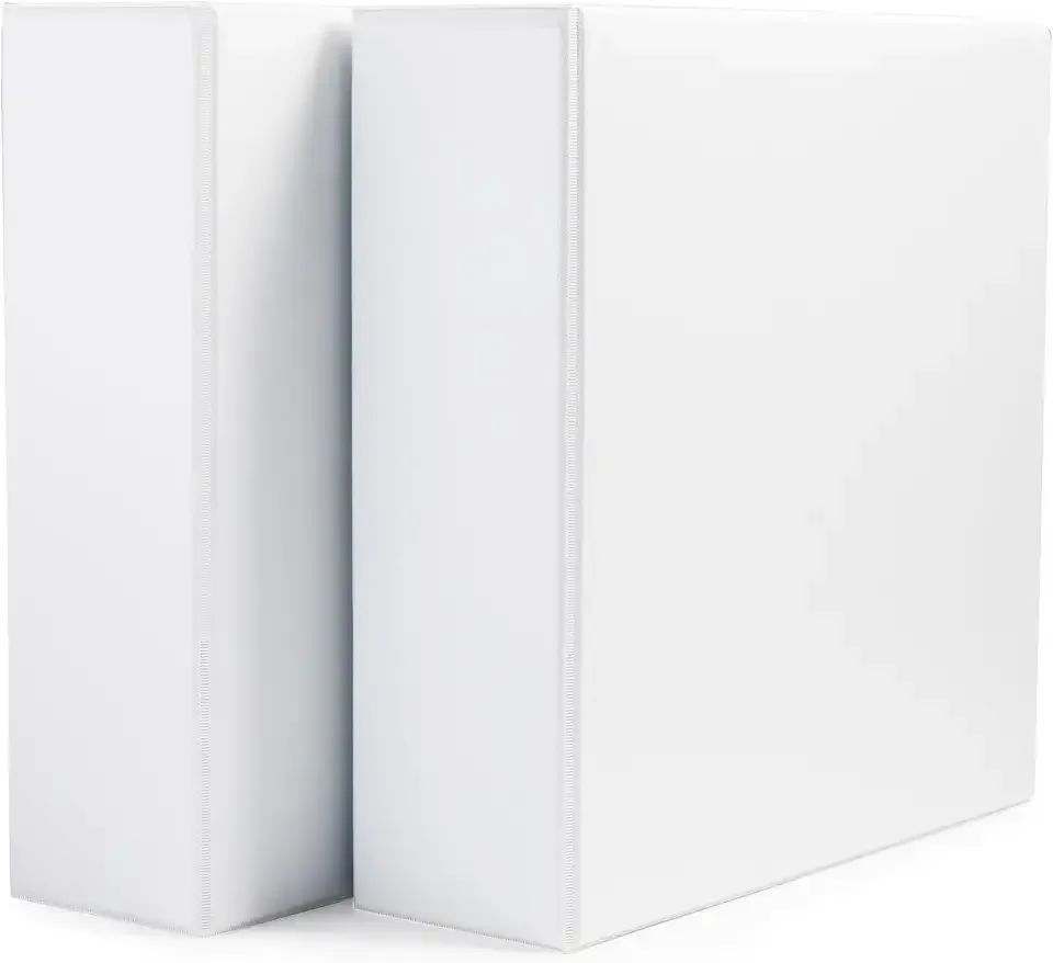Amazon Basics 3 Ring Binders, 3 Inch D-Ring Organizer for School, Home Office, Paper Storage, White, 2 Pack