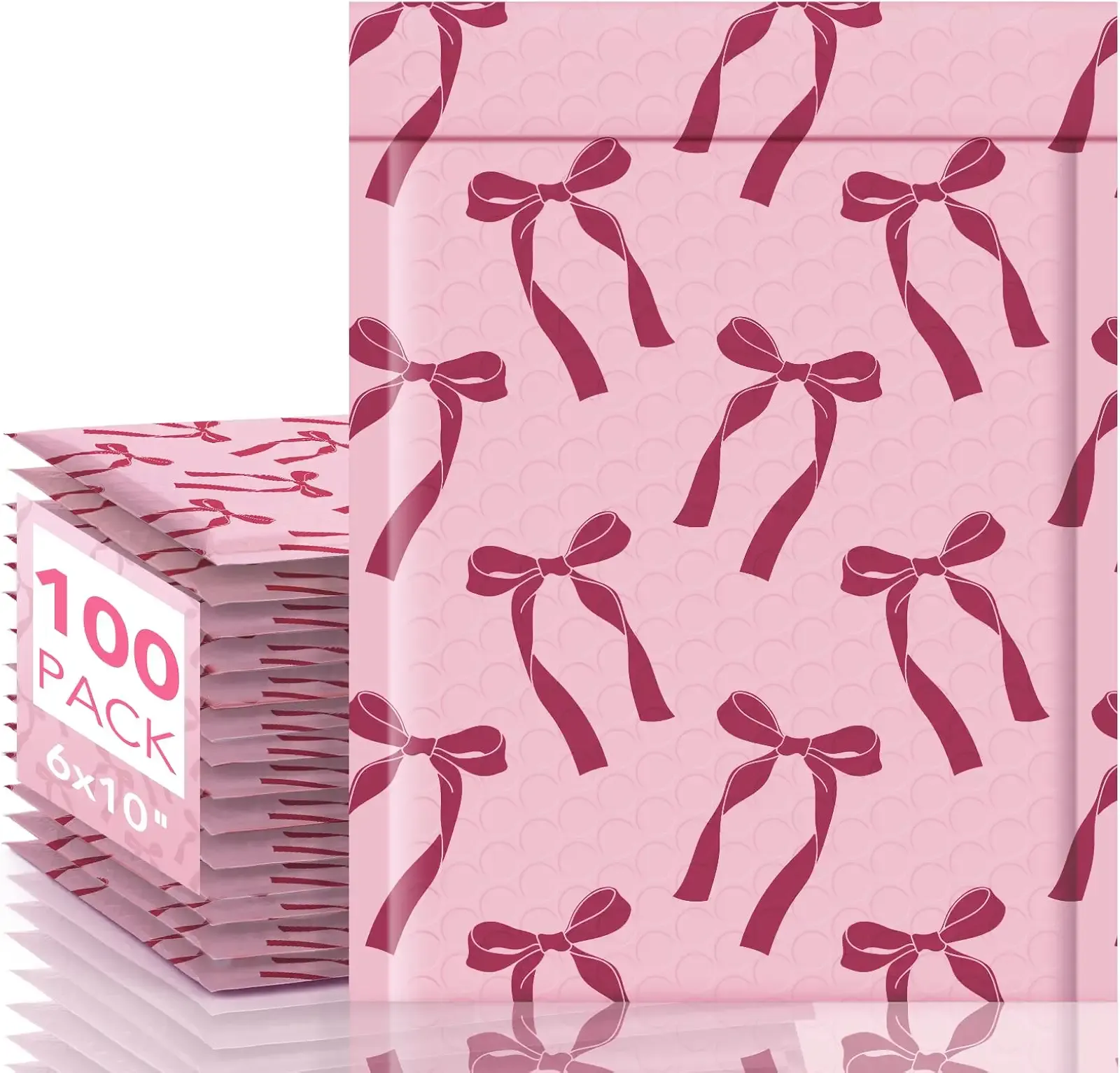 Fuxury Bubble Mailers 6x10" Padded Envelopes 100 Pack Pink Bows | Usable Size 6x9 Cute Design Bubble Envelopes Strong Adhesion Shipping Envelopes Padded Mailers for Mailing Jewelry, Makeup